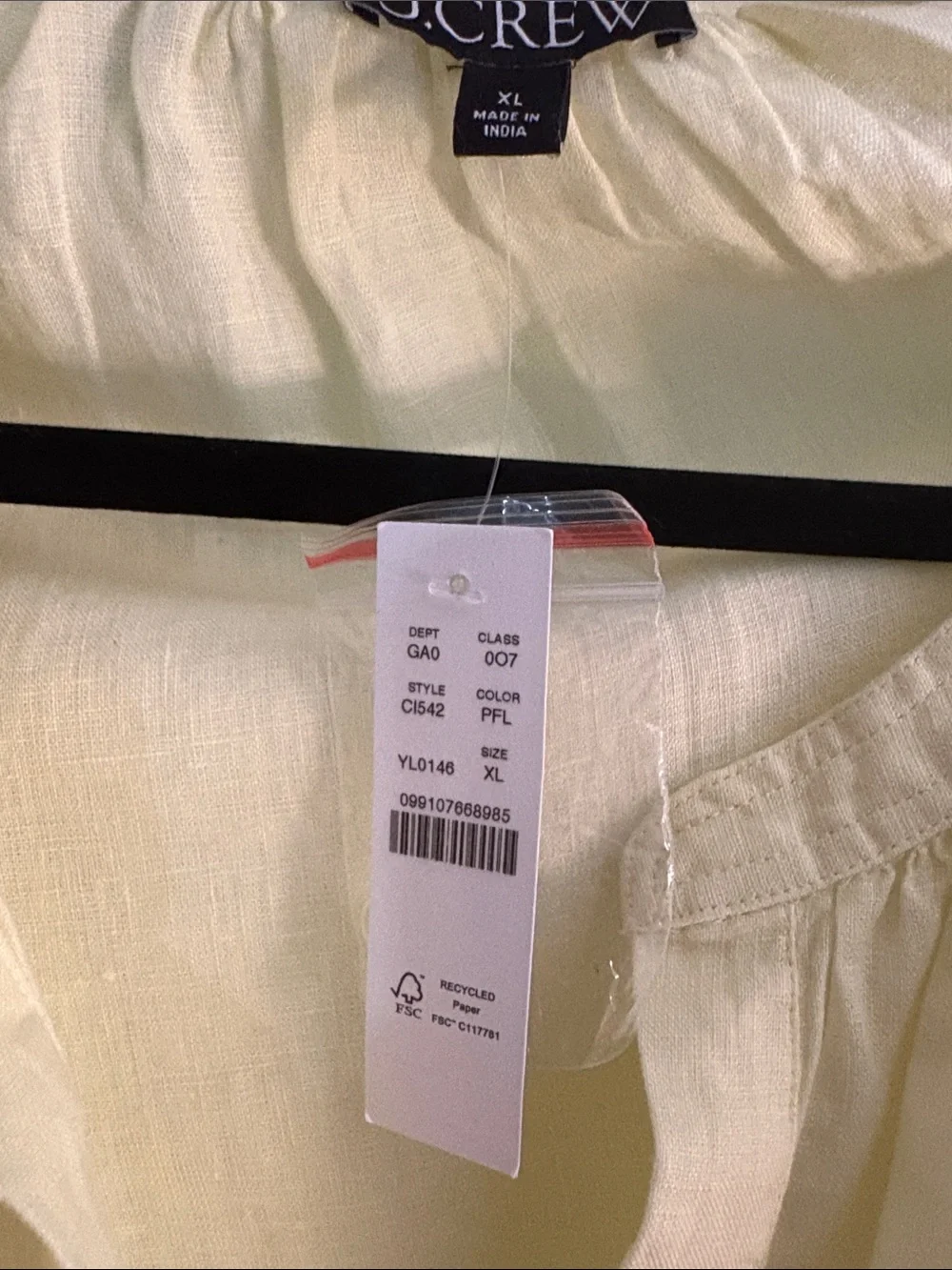 J. Crew Pale Yellow Linen-Blend V-Neck Blouse